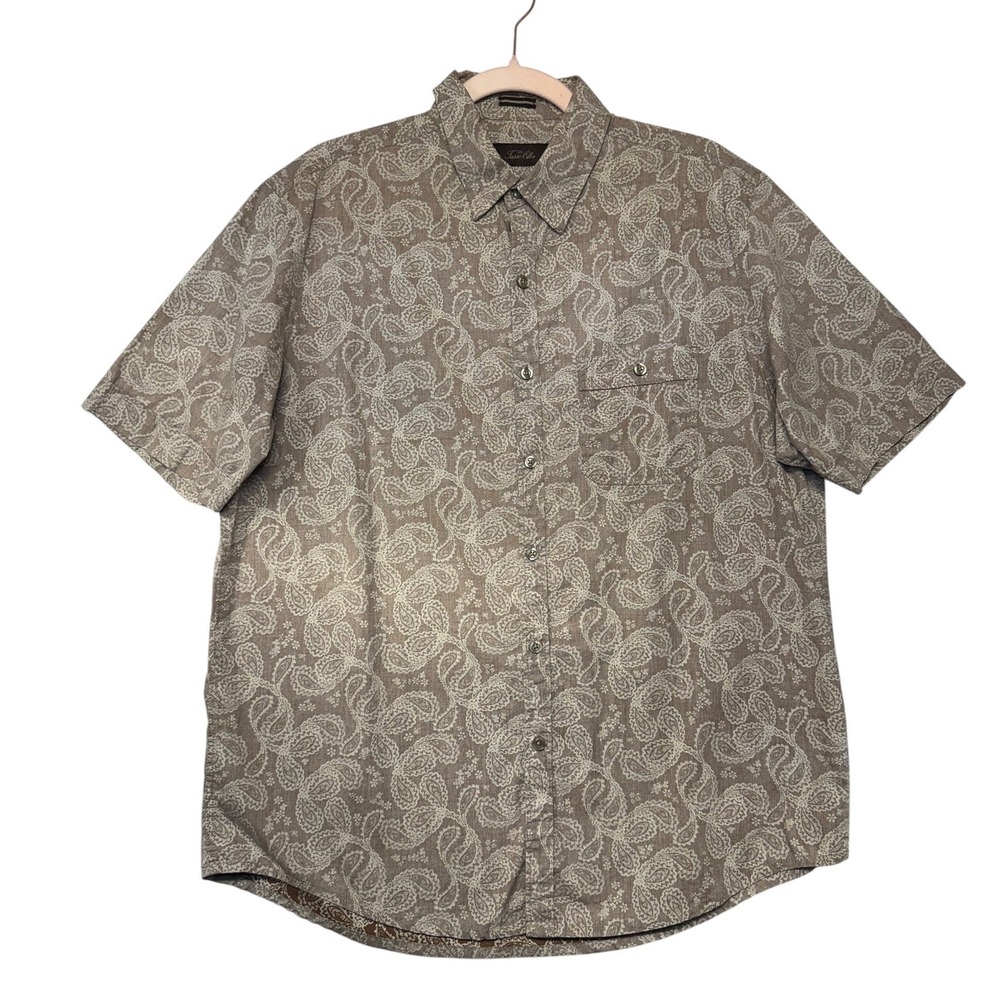Tasso Elba Mens Medium‎ Paisley Button Down Shirt Short Sleeve Brown Cotton